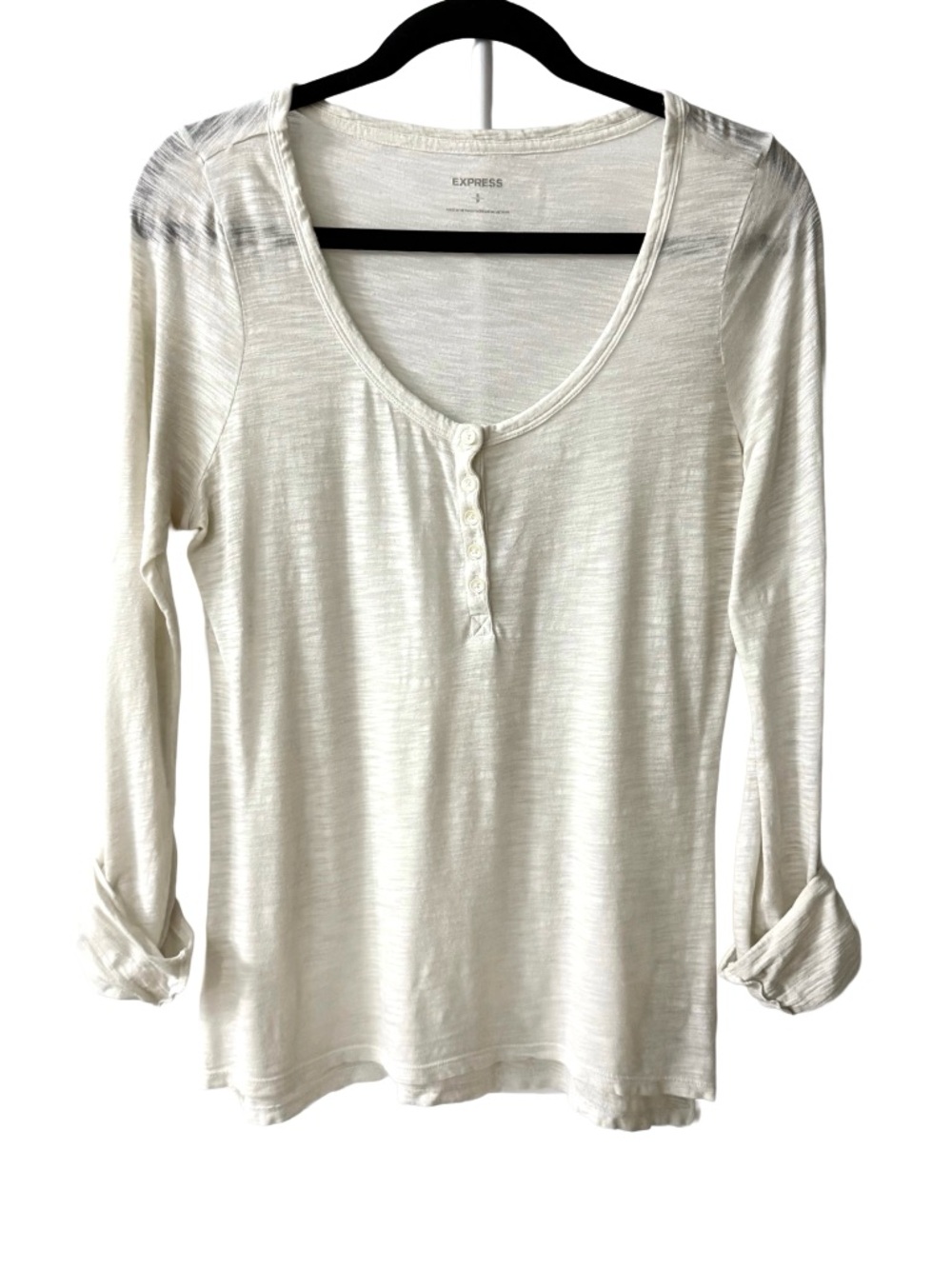 EXPRESS White Sheer Henley Long-sleeve Top | Small